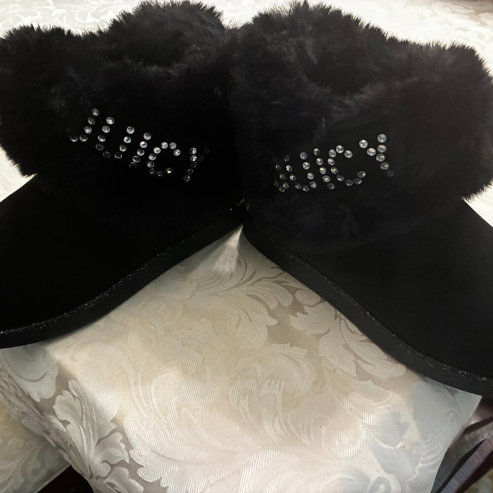 Juicy Couture JC- Keeper SZ 7 Black Rhinestone Faux Fur Ankle Boots TZP583 NEW